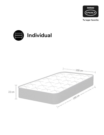 Colchón Individual America Memory Flex, Memory Foam, Soporte Ergonómico, Adaptable, Hipoalergénico, Confort Medio, 22 cm