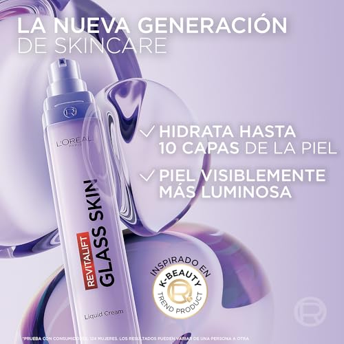 L'Oréal Paris Revitalift Glass Skin Crema líquida. Hidrata profundamente, Rellena y da Glow al Instante, con Ácido Hialurónico, Pantenol y Vitamina C, Todo Tipo de Piel, 50ml