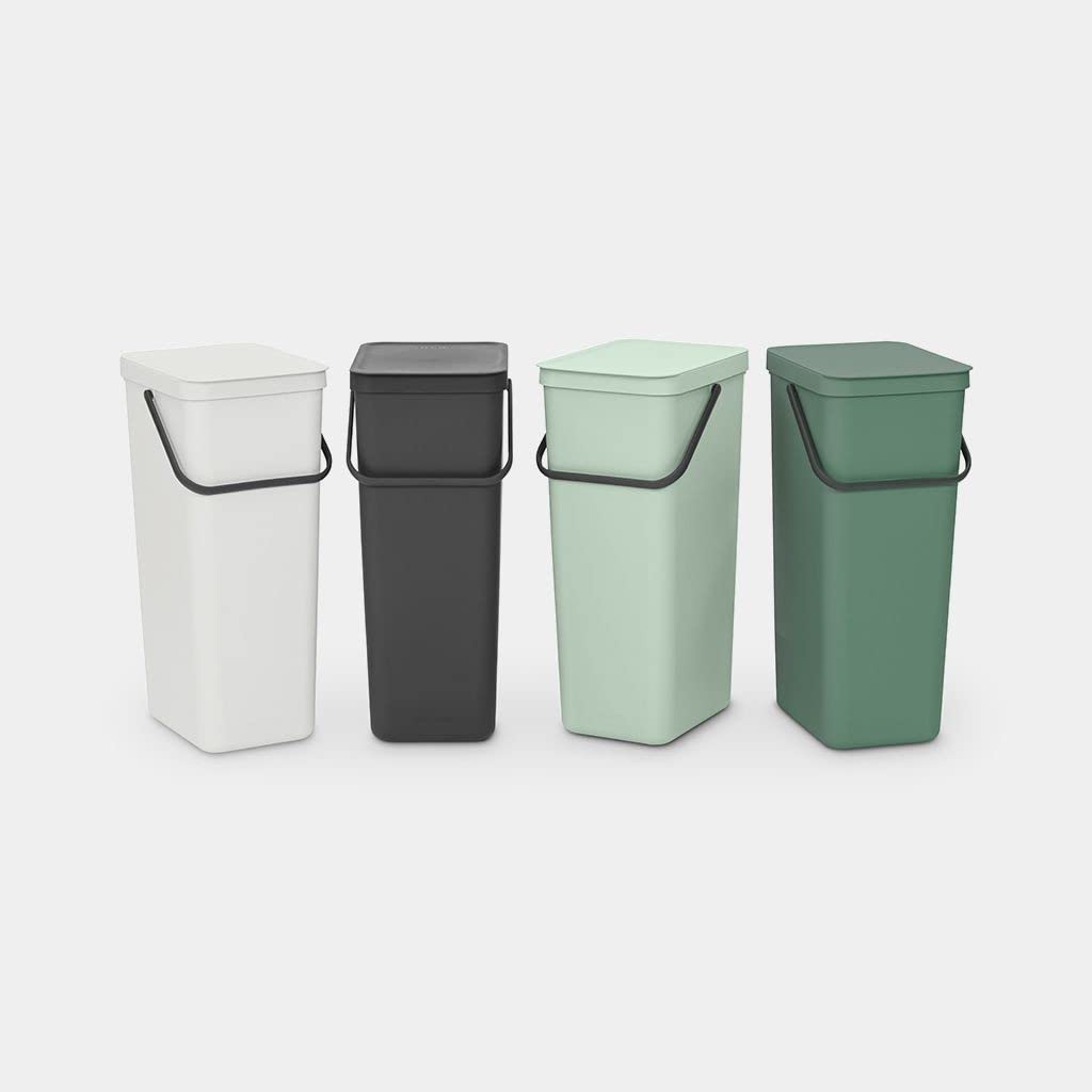 Brabantia - cubeta de basura Sort & Go 40L - cubeta de basura grande para cocina - Tapa abierta - Asa de transporte - Fácil de limpiar - cubeta de basura - cubeta de basura - Gris claro - 27 x 35 x 62 cm