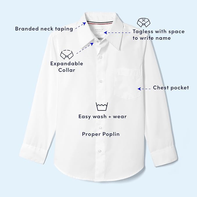 French Toast Boys' Long Sleeve Poplin Dress Shirt