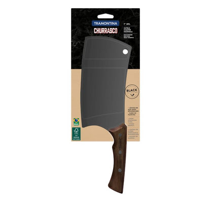 TRAMONTINA - Hachuela Churrasco Black con Lámina de Acero Inoxidable Oscurecido, Mango de Madera, 7" - Negro
