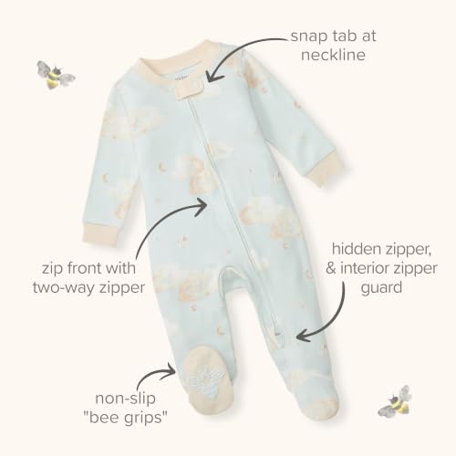 Burt's Bees Baby Sleep and Play Pjs, 100% Organic Cotton One-piece Zip Front Romper Jumpsuit Pajamas Durmientes para bebés y niños pequeñosbebés niños