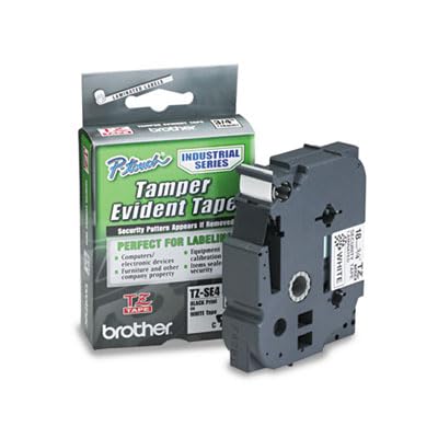 Brother Cinta de Seguridad Laminada TZe-SE4, Etiquetado Antimanipulación | Texto Negro sobre Blanco, Antimanipulación, Compatible con Rotuladores P-Touch, 18 mm x 8 m, P-Touch, negro sobre blanco