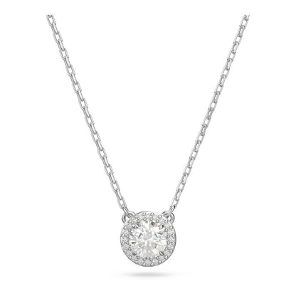 SWAROVSKI - Colgante angélico con vidrio transparente circular y pavé de vidrio transparente en una cadena chapada en rodio