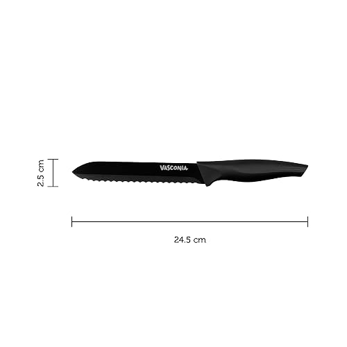 Vasconia | Cuchillo Multiusos Esencial de Acero Inoxidable 5.5" Negro | Hoja anodizada, Mango soft touch, Antideslizante, Alta resistencia, Multiusos, Punta afilada, Control de corte, Uso diario
