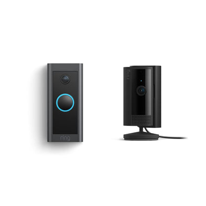 Cámara para interiores Ring (Indoor Cam), negra + Videotimbre cableado Ring (Video Doorbell Wired)