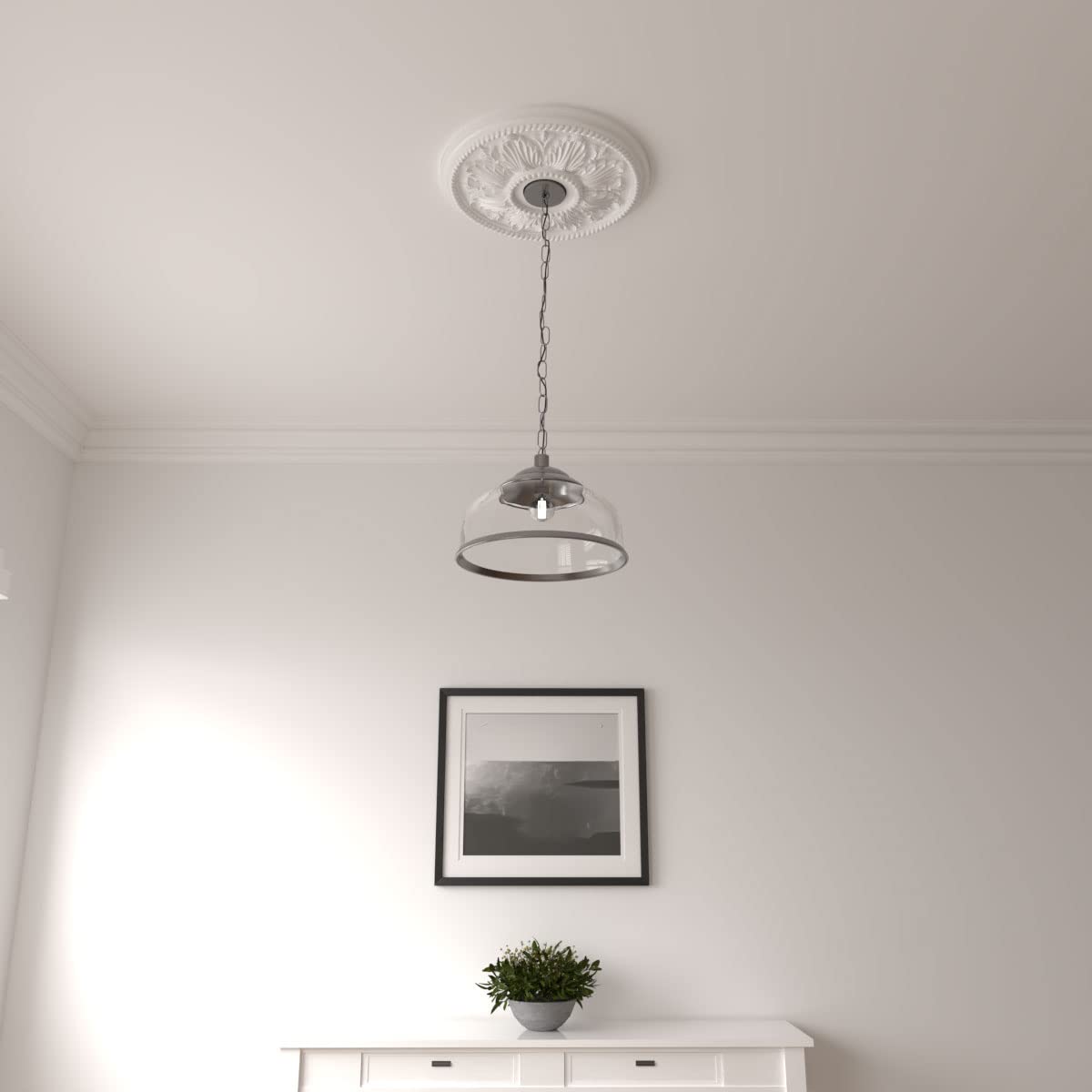 Ekena Millwork CM18ED1 Medallón de techo de Edimburgo, 18 1/8 pulgadas de diámetro exterior x 3 1/2 pulgadas de diámetro interior x 2 3/4 pulgadas, imprimado de fábrica