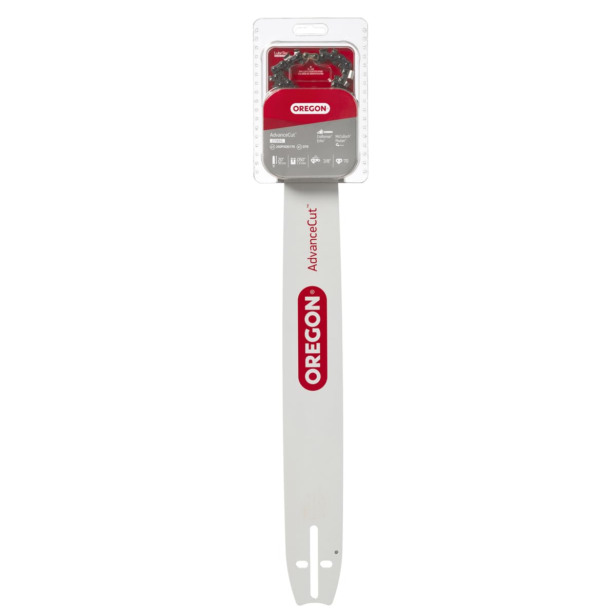 Oregon AdvanceCut Combo Barra y Cadena de Motosierra | 50.8 cm, paso 3/8 pulgadas, calibre 0.04 pulgadas, 70 eslabones, compatible múltiples marcas