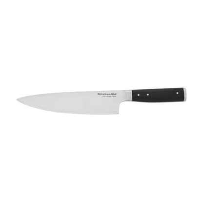 KitchenAid Gourmet - Cuchillo de chef forjado de triple remache con cubierta de hoja de ajuste personalizado, cuchillo de cocina afilado, hoja de acero inoxidable japonés de alto carbono, color negro