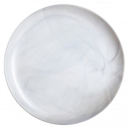 Trilogy | Set de 4 Platos Llanos o Trinche Redondos de Vidrio Opal Ultra Resistente, Colección Marble con Terminado Marmoleado, Gris, 25 cm, Hechos en Francia