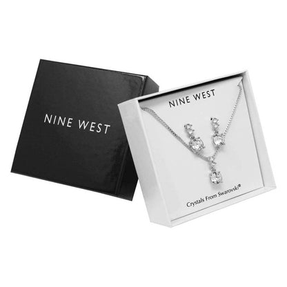 Nine West - Juego de collar y arete de tono plateado