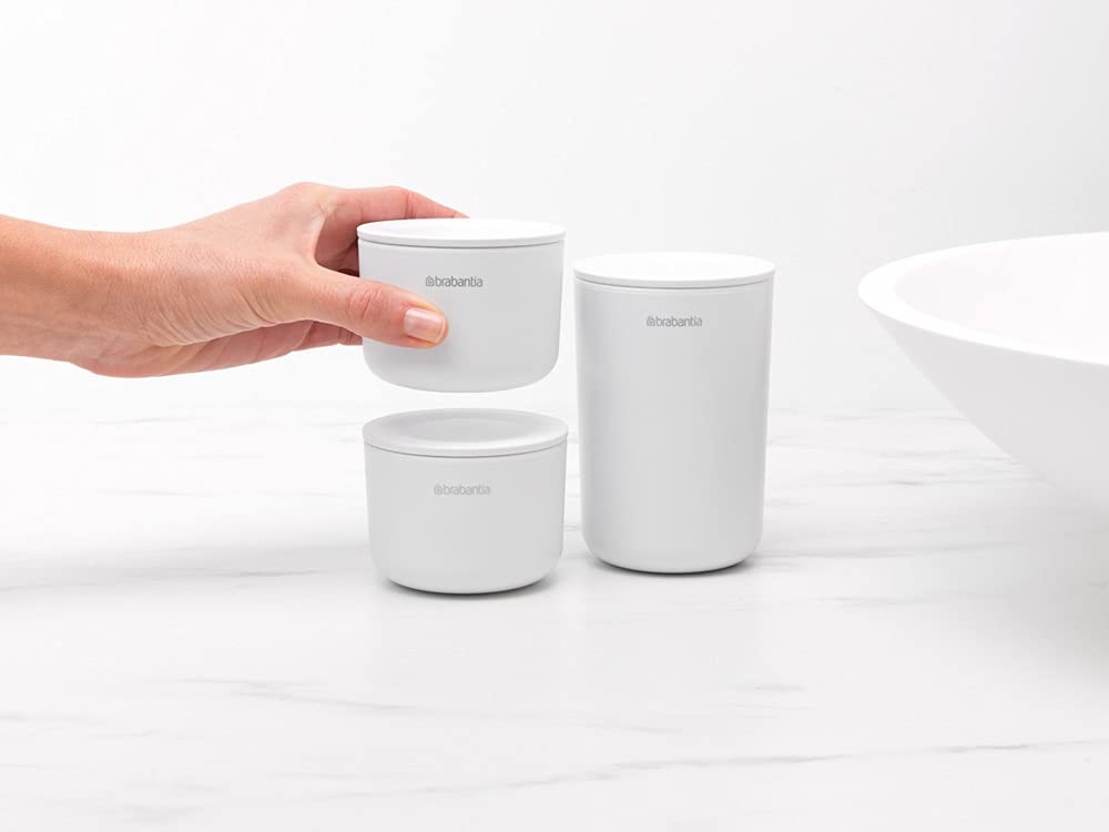 BRABANTIA | Accesorios para Baño Apilables | Blanco | Juego de 3 Piezas | Organización Compacta y Elegante