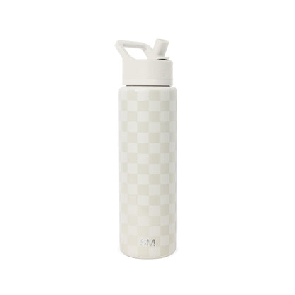 Simple Modern Botella de Agua con Popote, Colección Summit, 532-887 ml - 30 onzas - Pattern: Cream Checkmate