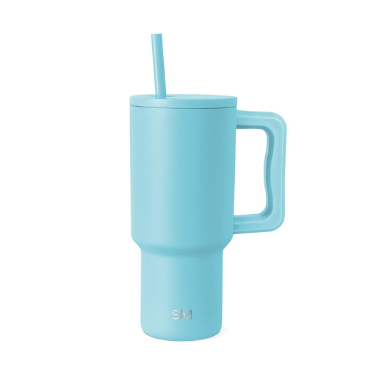 Simple Modern Vaso Térmico con Asa y Popote | Botella de Agua Acero Inoxidable Aislado | Vaso de viaje para café helado | Trek Colección | 890ml | Nantucket Tides