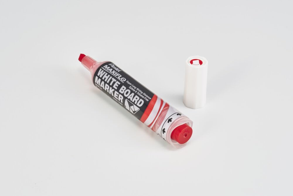 Marcador Pentel MaxiFlo para Pizarrón Blanco Tecnología Tinta Continua Caja con 12 Piezas Color Rojo-MWL6-B
