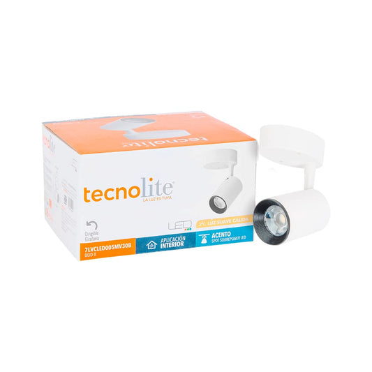 Tecnolite - Lámpara de Techo para Interior de Casas Beid II, Potencia 4.7 Watts, Foco Incluído. Función Dirigible hacia Diferentes Ángulos, Spot LED de Sobreponer. Iluminación Interior