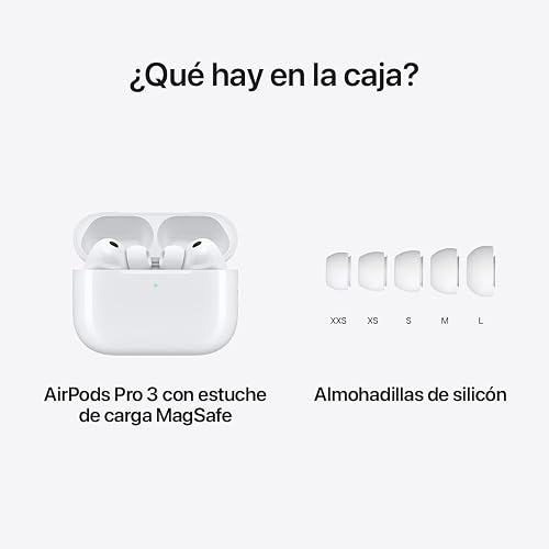 Audífonos inalámbricos AirPods Pro 3 de Apple, Cancelación Activa de Ruido, Traducción en Vivo, Detección de la frecuencia Cardiaca, audífonos Bluetooth, Audio Espacial, Sonido de Alta fidelidad
