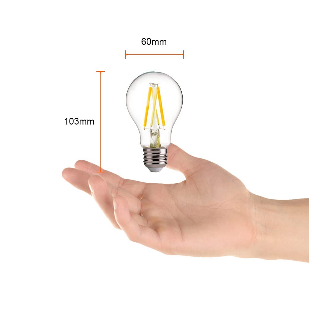 Tecnolite Connect Foco LED Inteligente Filamento A19 WiFi 5.5W - Luz Blanca Dinámica, Atenuable, Bombilla Compatible con Alexa, Google Assistant, Atajos de Siri y App móvil