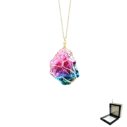 XYPHIELLE Collar de Siete Cristales Naturales para Mujer, Dije de Piedras del Chakra en Alambre, Joyería Boho Artesanal, Regalo de Equilibrio y Suerte