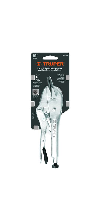 Truper PPP-8R, Pinza de presión, hojalatera, 8", mordazas de acero al carbono