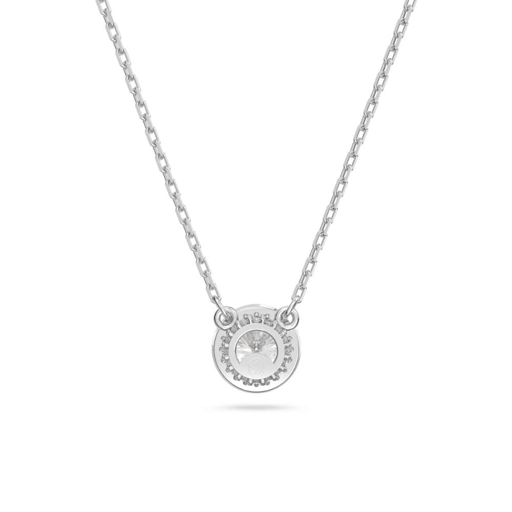 SWAROVSKI - Colgante angélico con vidrio transparente circular y pavé de vidrio transparente en una cadena chapada en rodio