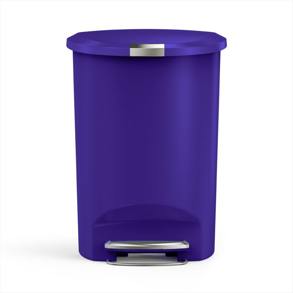 simplehuman Bote de Basura Cocina Semicircular, 50L con Pedal de Acero Duradero, Tapa con Seguro Antimascotas, Color Índigo
