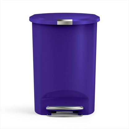 simplehuman Bote de Basura Cocina Semicircular, 50L con Pedal de Acero Duradero, Tapa con Seguro Antimascotas, Color Índigo