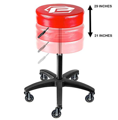 Powerbuilt Rolling Shop Taburete con Altura Ajustable, Asiento de Garaje mecánico con Acolchado - 240250, Rojo