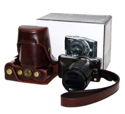 MegaGear "Ever Ready" Protective Leather Camera Case, Bag for Case for Panasonic GF6 with 14-42 & 45-150 Lens (Dark Brown)