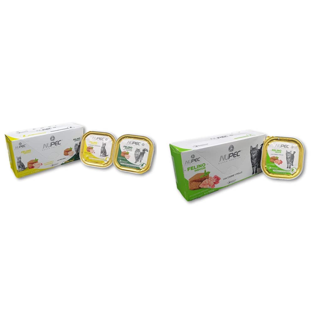 Nupec Alimento Húmedo, Felino Urinary y Bolas de Pelo, Blanco/Dorado/Verde + Alimento Húmedo, Felino Indoor, Blanco con Verde
