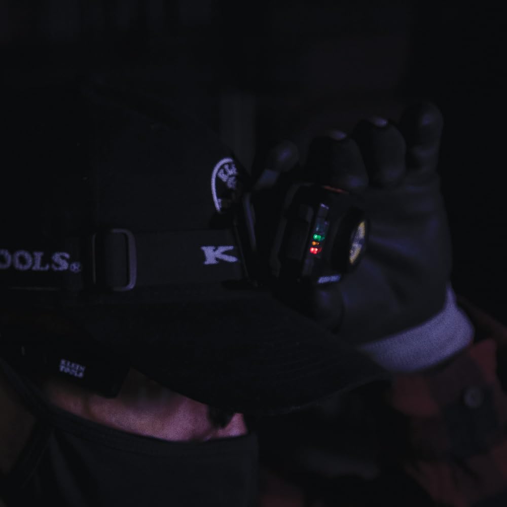 Klein Tools 56414 Rechargeable 2-Color LED Headlamp, Fabric Strap, Spotlight, Floodlight, Red LED, 800 Lumens, USB Cable, Camping, Running