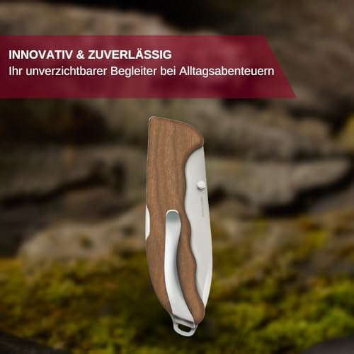 Victorinox Navaja Evoke Wood, 4 Usos, Madera | Báscula duradera de madera de nogal, tachuela extraíble, clip de transporte integrado y agujero de cordón para aventuras