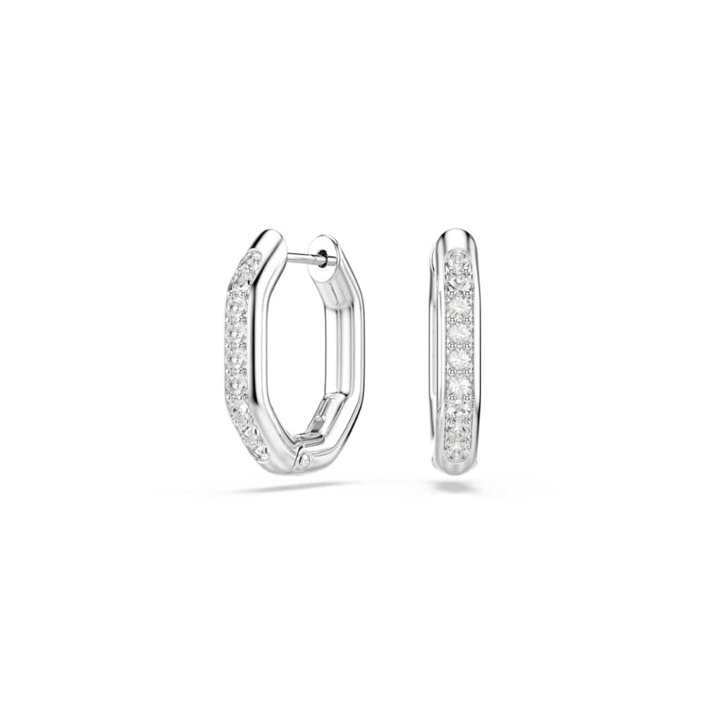 Swarovski Aretes de aro Dextera, Forma octagonal, Talla redonda, Blancos, Baño de rodio