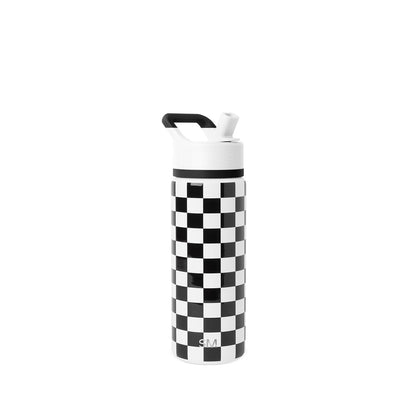 Simple Modern Botella de Agua con Popote, Colección Summit, 532-887 ml - 18 onzas - Pattern: Black and White Checkmate