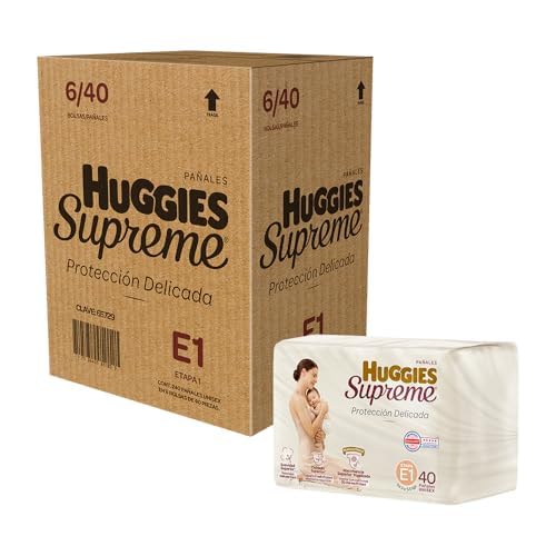 Huggies Supreme. Pañal Desechable para Bebé Etapa 1 Caja con 240 Piezas para Bebés de 3 a 5.5 kg + Etapa Recién Nacido 40 Piezas para Bebés de hasta 3.5 kg