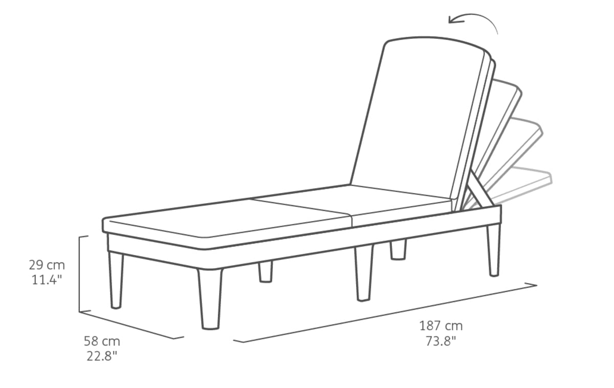 Keter Camastro Jaipur con Cojin, Ratán Sintético, Reclinable, Diseño Ergonómico Y Resistente A La Intemperie, para Jardín, Terraza O Piscina