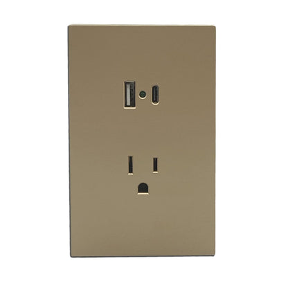 Placa Luxury APL-507 Artlite, Contacto y 2 Salidas USB (Tipo A y Tipo C), Policarbonato + Hierro Galvanizado, 15A, Color Oro, Materiales de Alta Calidad, Skin Feel