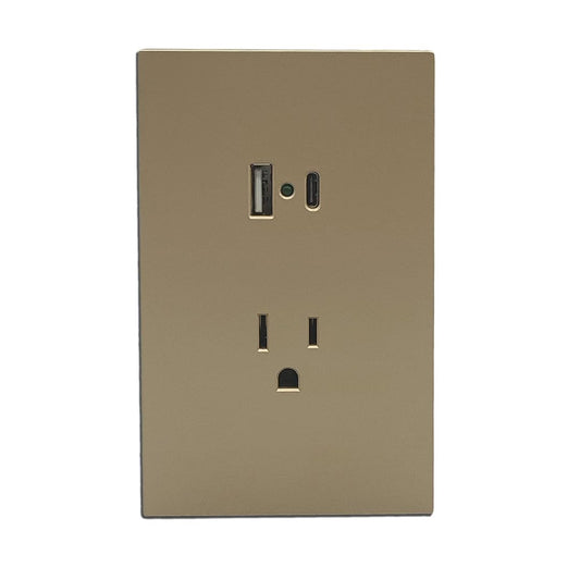 Placa Luxury APL-507 Artlite, Contacto y 2 Salidas USB (Tipo A y Tipo C), Policarbonato + Hierro Galvanizado, 15A, Color Oro, Materiales de Alta Calidad, Skin Feel