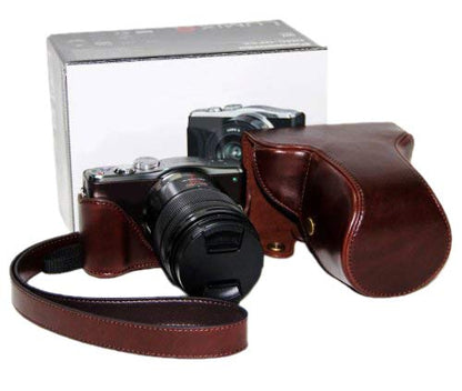 MegaGear "Ever Ready" Protective Leather Camera Case, Bag for Case for Panasonic GF6 with 14-42 & 45-150 Lens (Dark Brown)