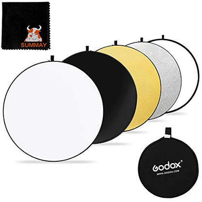 GODOX Reflector de luz de Disco portátil Redondo Plegable 5 en 1 de 60 cm con Bolsa para Estudio y fotografía, Dorado, Plateado, Negro, Blanco, translúcido