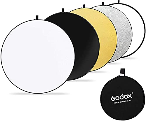 GODOX Reflector de luz de Disco portátil Redondo Plegable 5 en 1 de 60 cm con Bolsa para Estudio y fotografía, Dorado, Plateado, Negro, Blanco, translúcido