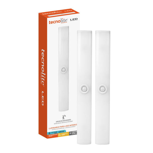 Tecnolite - Paquete de 2 Lámparas Regleta Magnética Recargable 28 cm LED 4 W, Luz de Día, Sensor de Movimiento, Luz Armario, Escalera, Closet, Cocina, Lámparas Portátiles
