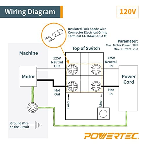 POWERTEC Interruptor de paleta de doble voltaje de 120 V/230 V, 3 HP a 230 voltios, certificado UL. Rodillera grande para herramientas eléctricas Apagado rápido. Se adapta a sierra de mesa, mesa de