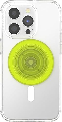 PopSockets - Empuñadura para teléfono MagSafe con soporte, soporte magnético, parte superior intercambiable, sujeción segura para iPhone MagSafe, teléfono y tablet, Chartreuly translúcido brilla en la