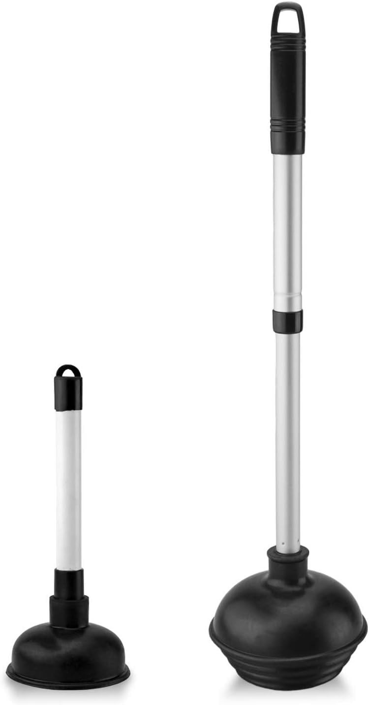 NEIKO 60169A - Émbolo de inodoro | 2 piezas | Mini-fregadero y émbolo de drenaje | Compacto | Diseño patentado todo ángulo | Mango telescópico de aluminio - Émbolo de mango telescópico