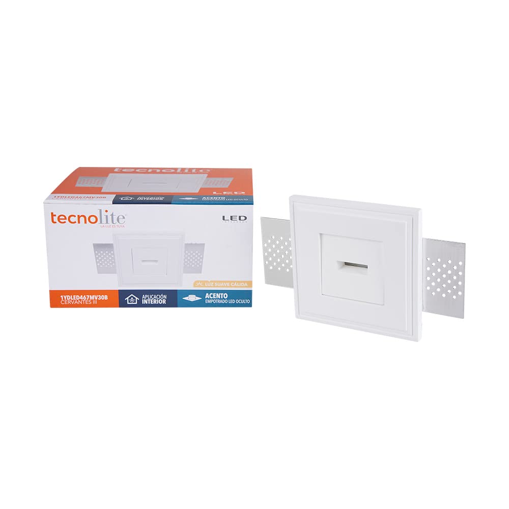 Tecnolite Lámpara Downlight LED Empotrable de Yeso, Sin Marco, 1 W, Luz Suave Cálida, LED integrado