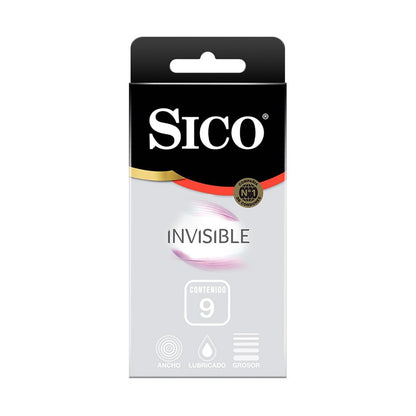 Sico Invisible Ultra Sense Condones de hule látex natural cartera con 9 piezas