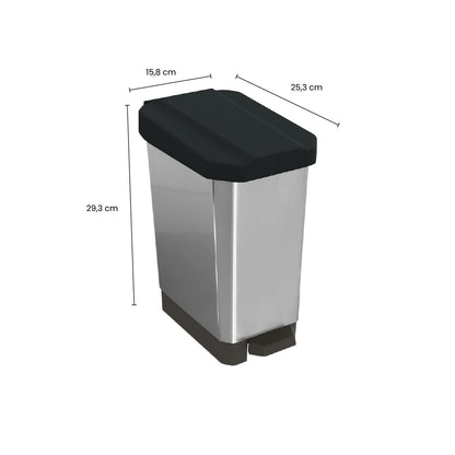 5 L Papelera con Pedal en Plástico IML Negro Metalizado – Mini, Silenciosa e Higiénica para Baños, Escritorios y Espacios Muy Reducidos | Estra