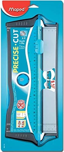 MAPED Guillotina Precise Cut Azul | Cuchilla Auto-Retráctil | Corta 5 Hojas | Regleta en cm/pulg | Ideal para Papel y Fotos