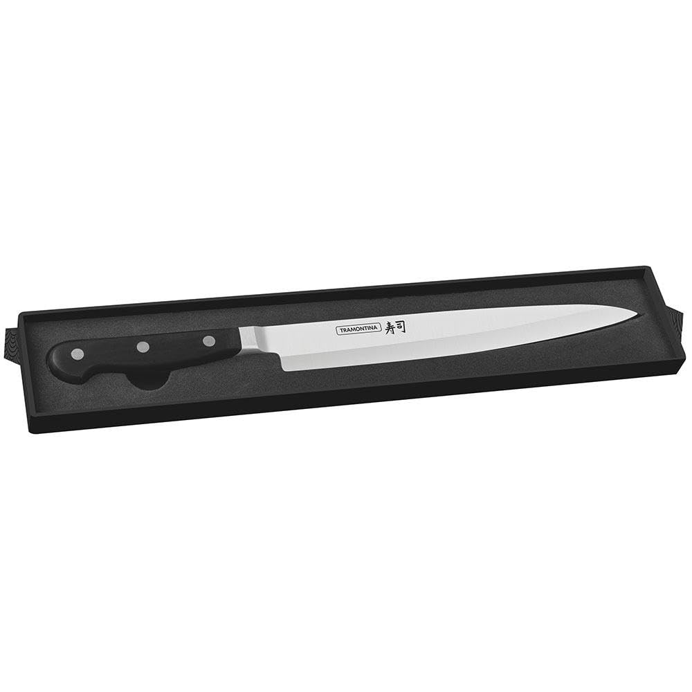 TRAMONTINA - Cuchillo Yanagiba Sushi, con Lámina de Acero Inoxidable, Mango de Policarbonato Reforzado con Fibra de Vidrio, Cubierto para Cortes Precisos, Filo Especial y Resistente, Tamaño d9"